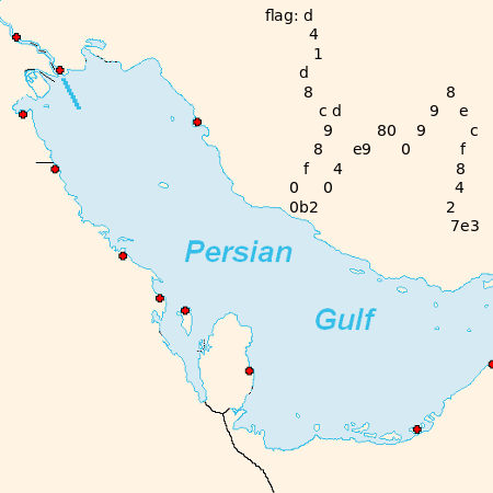 復元した地図。ペルシャ湾の地図の上に flag: d41d8cd98f00b204e9800998ecf8427e3　と書かれている。